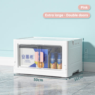 Transparent Double Door With Wheels Folding Storage Box