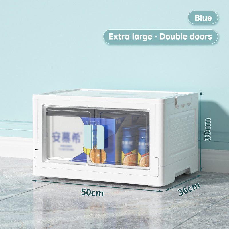 Transparent Double Door With Wheels Folding Storage Box