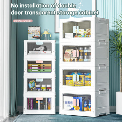 Transparent Double Door With Wheels Folding Storage Box